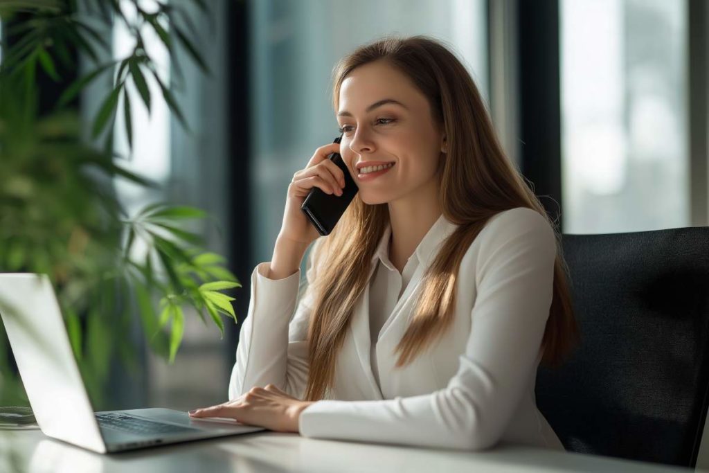 femme au téléphone reçevant les conseils d'un expert en cbd