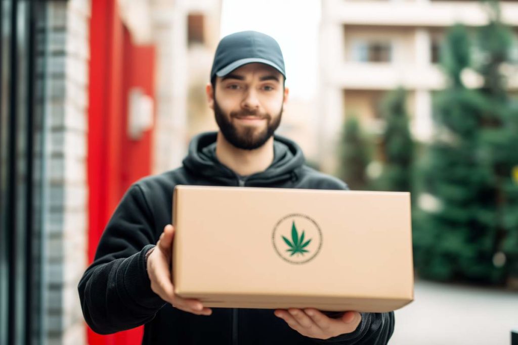 homme livrant un coli de cbd